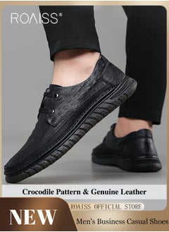 Buy Men Business Casual Shoes Genuine Leather Shoes with Crocodile Pattern Slip Resistant Soft Sole Lace Up Design in Saudi Arabia