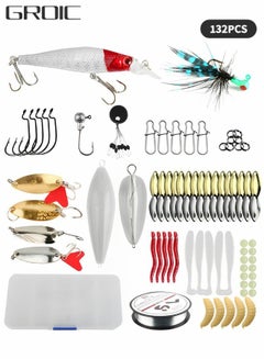 Buy Fishing Lures Kit Set, Bait Tackle Kit Including Crankbaits, Topwater Lures, Spinnerbaits, Worms, Jigs, Hooks, Tackle Box and Fish Wire 132PCS More Fishing Gear Lures in UAE