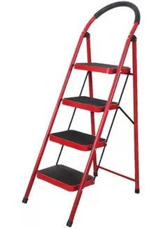 Buy Robustline Home Purpose Ladder - 4 Steps Foldable Step Ladder with Rubber Handgrip and Non-Slip Treads, 150 kgs Weight Capacity- Red in UAE