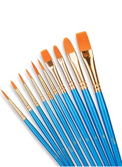 Buy 10 Pcs Paint Brushes Set,10 Sizes Nylon Hair Artist Painting Brush Kit for Acrylic, Oil Watercolor, Face Nail Body Art, Miniature Detailing & Rock Painting, (Blue) in UAE