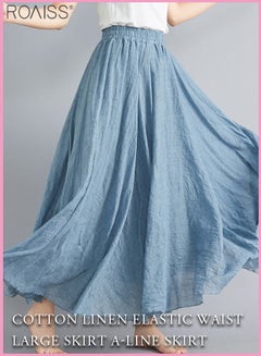 Buy Women Cotton Bohemian Beach A-Line Dress Double Layer Elastic Waist Long Maxi Skirt in Saudi Arabia