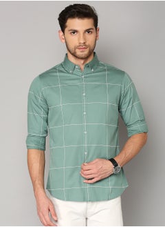 Buy Men's Solid Slim Fit Cotton Casual Shirt with Spread Collar & Full Sleeves. in UAE