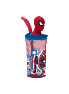 Buy 3D Figurine BPA-Free Plastic Spiderman Tumbler with Straw Red and Blue 360 ml in Saudi Arabia