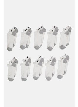 Buy Men 10 Pair Brand Logo Ankle Socks, White/Grey in Saudi Arabia