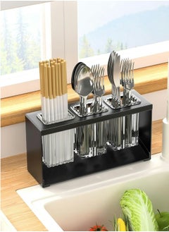 اشتري Kitchen Utensil Holder with 3 Compartments，cutlery holder（Black） في الامارات