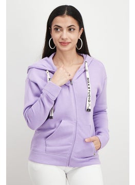 اشتري Women Hooded Neck Plain Full Zip Sweatshirt, Lilac في السعودية