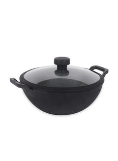 Buy Meyer Pre Seasoned Cast Iron Kadai|Iron Kadhai with Lid for Cooking and Deep Frying Heavy Base Iron Kadai Small Size | Gas Stove and Induction Friendly 24cm/ 3 Liters Black - MY48188 in UAE
