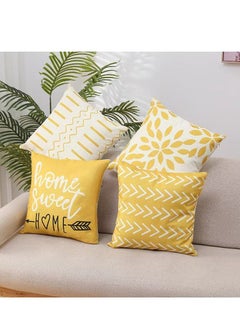 اشتري Pillow Covers 18x18 Set of 4, Modern Sofa Throw Pillow Cover, Decorative Outdoor Linen Fabric Pillow Case for Couch Bed Car Home Sofa Couch Decoration 45x45cm (Yellow, 18x18, Set of 4) في السعودية