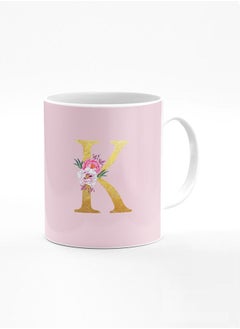 اشتري Designer Printed Coffee Mug 11oz Ceramic Personalised Gift Mugs Cup -Custom Monogram Initial Letter Floral Pattern Alphabet - K (Pink) في الامارات