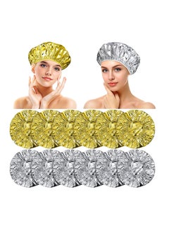 Buy 12 Pieces Deep Conditioning Caps Aluminum Foil Reusable Hair Processing Caps Hair Coloring Shower Caps for Home Salon Use, Each Cap Measures 12 Inches(Golden, Silvery) in UAE