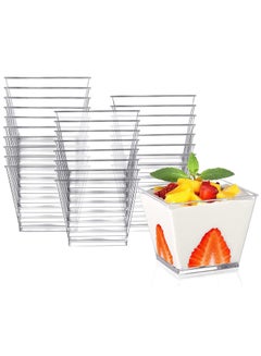 Buy Plastic Dessert Cups with Lids and Spoons, 50 Pack Small Square Clear Plastic Dessert Tumbler Cups for Desserts Appetizers Puddings Ice Cream Yogurt Candies Mousse 3.8 Oz in Saudi Arabia