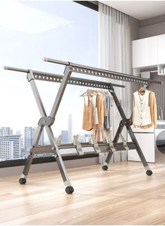 Buy Clothes Drying Rack 2 Tiers Heavy Duty Drying Rack Clothing Folding Indoor Outdoor Aluminum Laundry Drying Rack with Wheels Foldable Freestanding Airer Garment Rack in Saudi Arabia