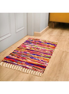 اشتري Hand Woven Polar Chindi Rag Rug 20X32 Inches Braided Boho Bohemian Carpet Multicolor With Tassel في السعودية