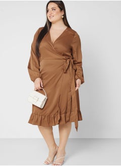 Buy Wrap Detail Frill Hem Dress in Saudi Arabia