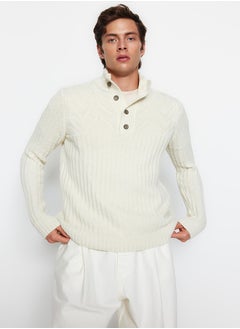 Buy Ecru Slim Fit Half Fisherman Buttoned Knitwear Sweater TMNAW22KZ0327 in Egypt