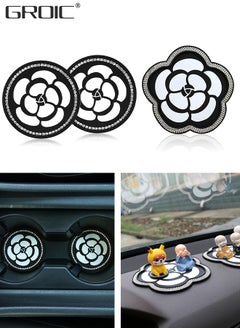 Buy Car Dashboard Anti-Slip Rubber Pad and 2PCS Bling Car Coasters, Fashion Camellia Pattern Car Dashboard Decorations, Car Accessories Interior, Universal Non-Slip Car Mat for More Use in UAE