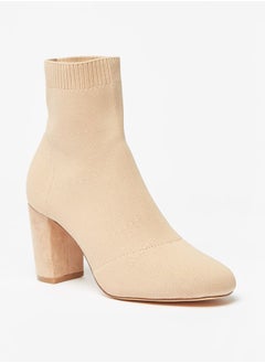 Buy Women Textured Ankle Boots with Block Heels and Zip Closure in Saudi Arabia