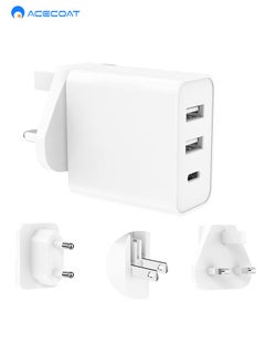 Buy 32W Multi-port Foldable Charger with 2 USB Type C Fast Charging-US Global Universal Travel Wall Adapter with UK/EU/AU Conversion Plug for iPhone Android Samsung German France Spain Europe,White in Saudi Arabia