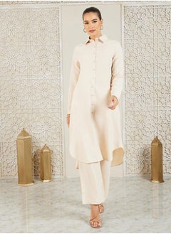 Buy Curved Hem Longline Shirt and Wide Leg Pant Set in Saudi Arabia