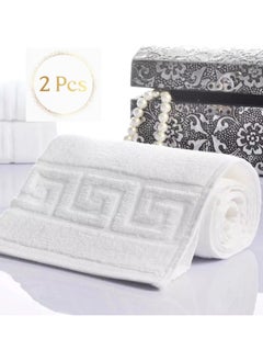 Buy Pack Of 2 - Bath Mat G Border - 100% Cotton 900GSM Highly Absorbent Anti-Slip Floor Mat Size-50x80cm, Color-White in UAE