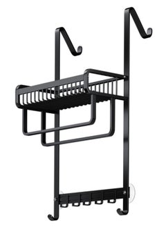 Buy Shower Caddy Over The Door, Shower Organizer Hanging Aluminum for Bathroom Glass Door Storage Rack, Black in UAE