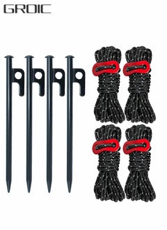 Buy 4Pack 8 Inch Heavy Duty Tent Stakes with 4 Ropes 13ft Reflective Guy Lines Kit for Outdoor Camping Pegs Tree Tarp Canopy Gardening Metal Ground Anchors in Saudi Arabia