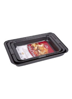 Buy 3-Piece Rectangular Non-Stick Carbon Steel Roaster Pan Set Black 47.5 x 32 x 5.5 cm BC1056 in Saudi Arabia