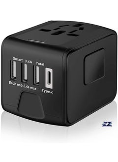 Buy Universal International Travel Power Adapter – High-Speed 2.4A USB & 3.0A Type-C Charger, Worldwide AC Outlet Plugs for Europe, UK, US, AU, Asia (Black) in UAE