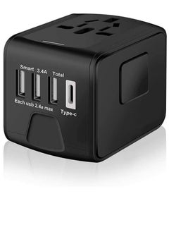 Buy Universal Travel Adapter with Multiple Regional Power Socket Plugs for UK US AU and Plug Adaptor with 3 Ultra-Fast USB Charging Port and 1 Brisk USB Type C Port (Black) in UAE