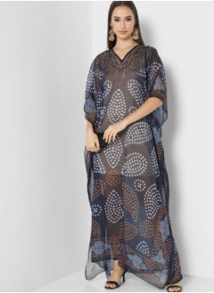 Buy Printed Lace Detail Kaftan in UAE