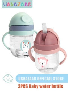 Buy 2-Pcs Baby Sippy Cups For 6 Months +, 260ml Baby Cup with Weighted Straw and Easy Grip Handles, Kids Water Bottle with Simple Flip Lid, 360 Degree Spill Proof Toddler Cup in UAE