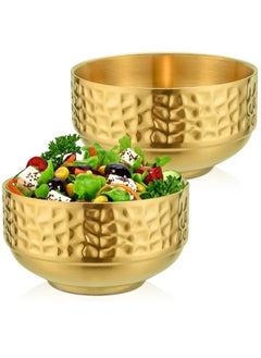 Buy Small Bowls, Stainless Steel Double-Walled Insulated Serving Soup Bowls, 13.5 Oz Metal Ice Cream Cereal Bowl, Deep Dessert Dipping Sauce Rice Bowls for Kitchen Gold, 2 Pcs in UAE