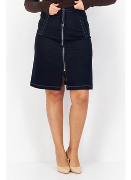 اشتري Women Solid Denim Mini Skirt, Navy Blue في الامارات