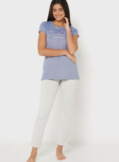 Buy Round Neck Graphic T-Shirt & Pyjama Set in UAE