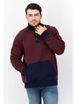 اشتري Men Smock Neck Long Sleeve Textured Sweatshirt, Maroon في الامارات