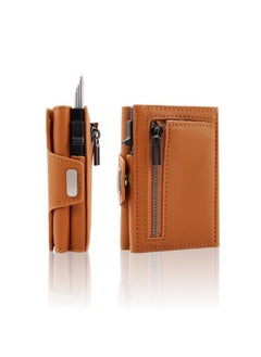 Buy Zipper First Layer Cowhide Wallet Men's Genuine Goods Tri-fold Card Holder Large Capacity Card Holder Credit Card Box Coin Holder in Saudi Arabia