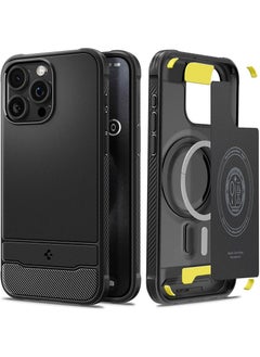 اشتري Rugged Armor MagFit for iPhone 15 Pro Case Cover with MagSafe and Carbon Fiber Textures - Matte Black في الامارات