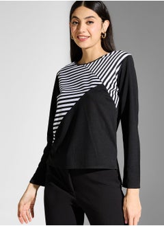 Buy Crew Neck Stripes Detail Top in UAE