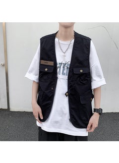 Buy Mens Summer Thin Work Vest Retro Sports Multi-Pocket SleevelessBlack Black in UAE