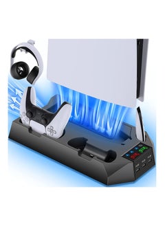 اشتري XICEN PS5 Stand with Cooling Station and Dual Controller Charging Station for PS5 Digital Edition, PS5 Disc Version, PS5 Cooling Fan with Headset Holder and 3 Adjustable Fan Speeds (Black) في السعودية