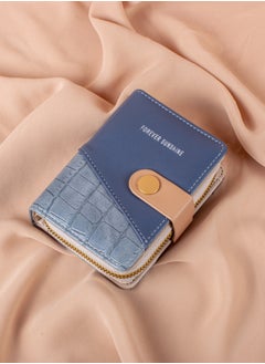 Buy Leather Flip Wallet & Card Holder with 10 Pockets and Zipped Pocket Blue in Egypt