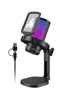 Buy MAONO USB Gaming Microphone for PC Noise Cancellation Condenser Mic with RGB Lights Mute Streaming Recording and Podcast GamerWave Black in Saudi Arabia