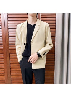 Buy Spring Autumn Korean Casual Blazer Men Apricot color high-end in Saudi Arabia