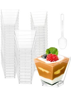 Buy Plastic Dessert Cups, 50 Pack Clear Appetizer Cups with Spoons Square Dessert Serving Cups Reusable Bowl for Chocolate Desserts Appetizers Dessert Samplers Dessert Shot Glasses in UAE