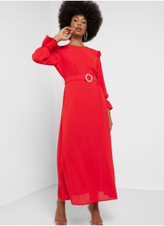 Buy Cuff Sleeve Fit & Flare Dress in Saudi Arabia