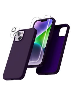 Buy "iPhone 14 Case – [5 in 1 Set] with 2 Pack Screen Protectors + 2 Pack Camera Lens Protectors, Liquid Silicone Full Body Protection, Shockproof Drop Protection, 6.1 Inch (Dark Purple)" in UAE