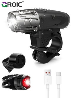 اشتري USB Rechargeable Bike Lights Set, Bicycle Light Set with Horn, Night Riding Front and Back Bicycle Light LED Bike Headlight Waterproof Easy to Install for Men Women Road Mountain MTB Cycling في الامارات