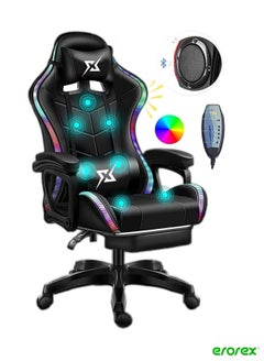 Buy Gaming Chair LED Light Racing Chair Ergonomic Office Massage Chair Lumbar Support and Adjustable Back Bench Bluetooth Speaker in Saudi Arabia