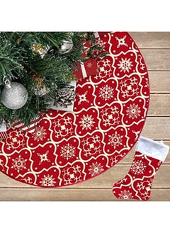 Buy 48 Inch Gold Festival Tree Skirt Large Xmas Tree Skirt with Socks Decoration Red in UAE