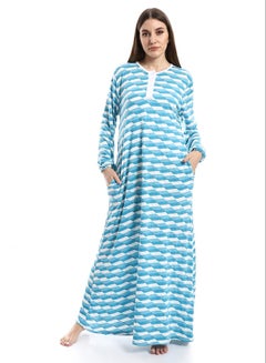 Buy Long Sleeves Self Patterned Nightgown White & Sky Blue_Sky Blue in Egypt